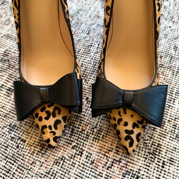 Kate Spade Fur Leopard Cheetah Print Heels with Black Bow - Picture 4 of 9